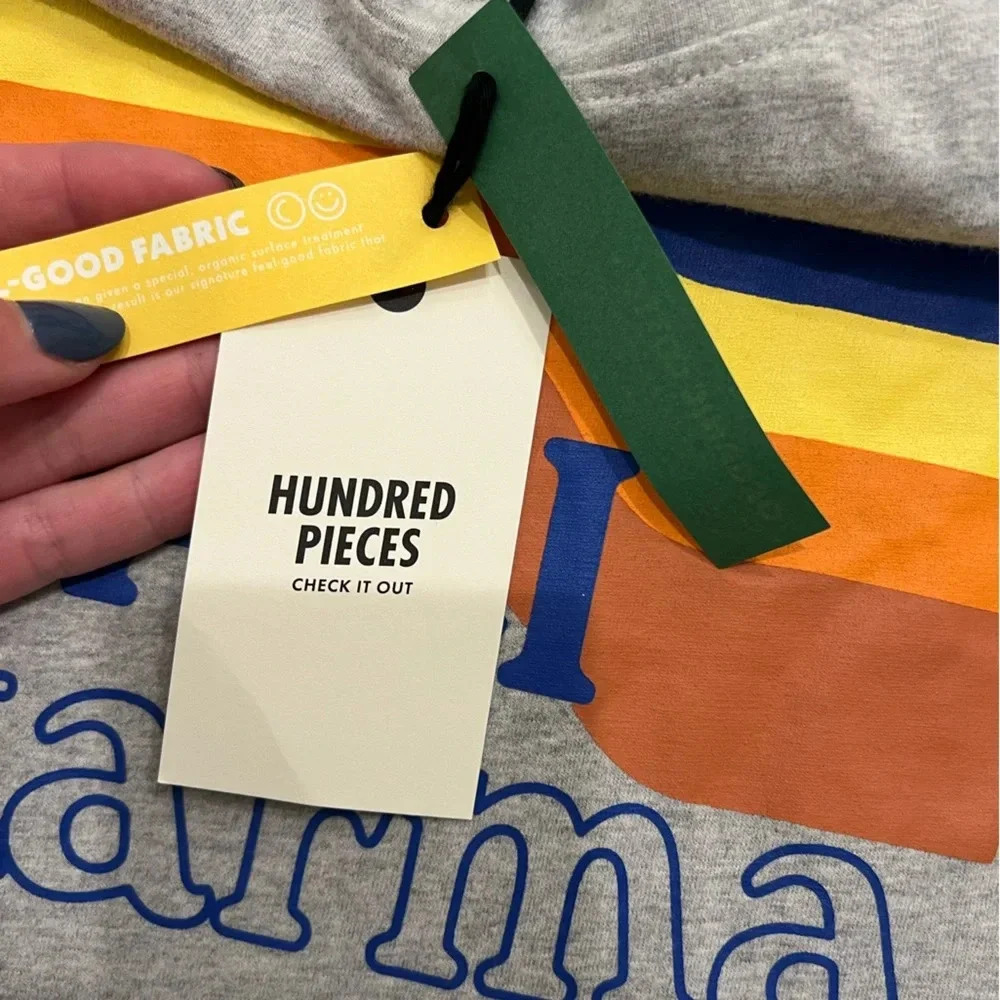 NWT Hundred Pieces Grey Short Sleeve Cali Karma Tee Shirt cropped style - Picture 6 of 7